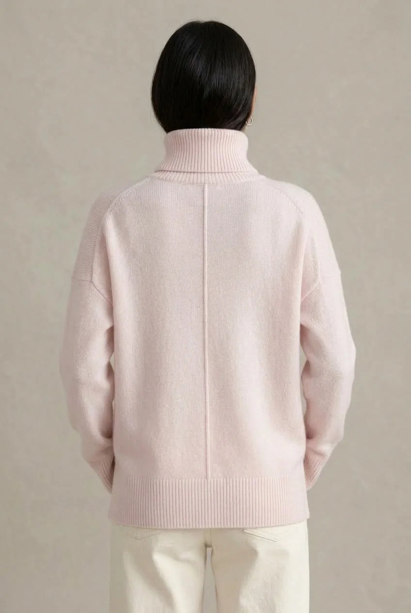 Women's Cashmere Turtleneck Sweater with Ribbed Cuffs & Oversized Fit - Back Detail