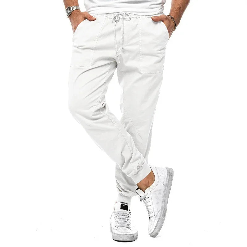 Black Men's Casual Cargo Jogger Pants with Drawstring Waist