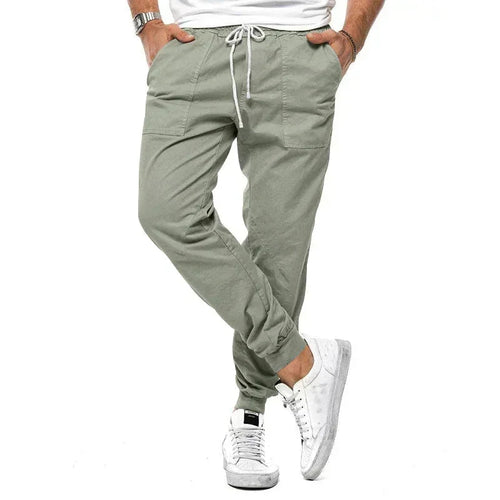 Green Men's Casual Cargo Jogger Pants with Drawstring Waist