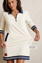 Women's Quarter Zip Sweatshirt Dress with Collared Neckline & Flat Pockets