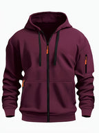 Men's Hooded Jacket with Zip-Up Front & Multi-Pocket Design