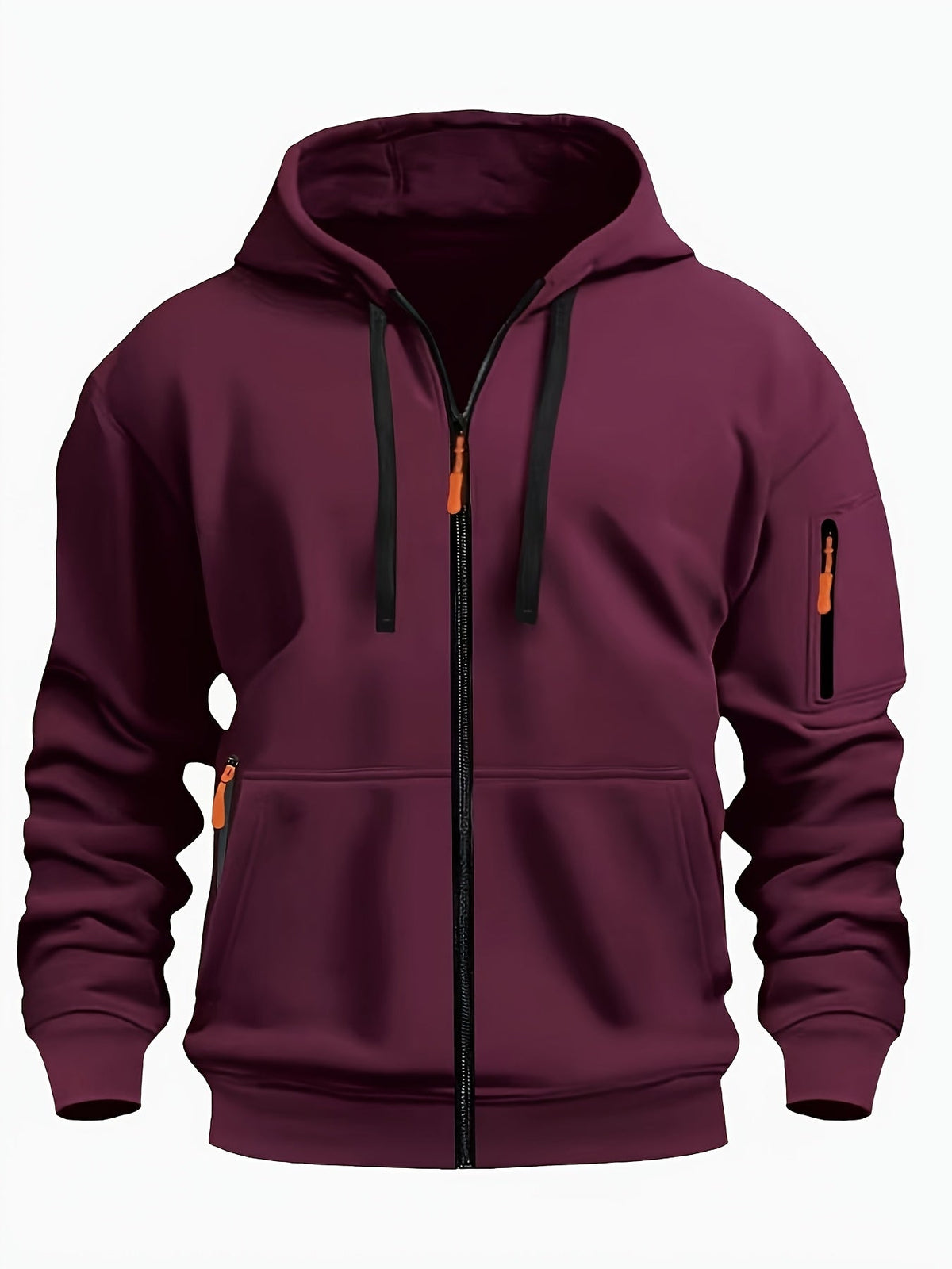 Men's Hooded Jacket with Zip-Up Front & Multi-Pocket Design