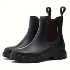 Black Women's Waterproof Rain Boots — Megan Slip-On Lug-Sole - Pair View