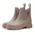 Brown Women's Waterproof Rain Boots — Megan Slip-On Lug-Sole - Front Pair View
