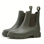 Green Women's Waterproof Rain Boots — Megan Slip-On Lug-Sole - Olive Pair View