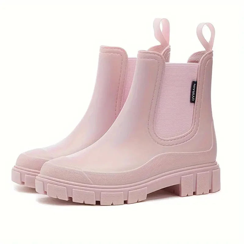 Pink Women's Waterproof Rain Boots — Megan Slip-On Lug-Sole - Pair View