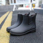 Black Men's Waterproof Rain Boots — James Everyday Slip-On Ankle - Front Full Outdoor