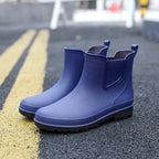 Blue Men's Waterproof Rain Boots — James Everyday Slip-On Ankle - Side Angle Outdoor