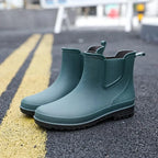 Green Men's Waterproof Rain Boots — James Everyday Slip-On Ankle - Close Up Pair