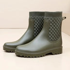 Green Women's Rain Boots — Cassidy Everyday Knit-Cuff Waterproof - Side Angle Pair