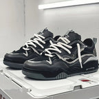 Black Men's Chunky Sneakers with Thick Sole & Mesh Paneling - Front Pair