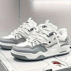 Men's Chunky Sneakers with Thick Sole & Mesh Paneling - Front Pair White