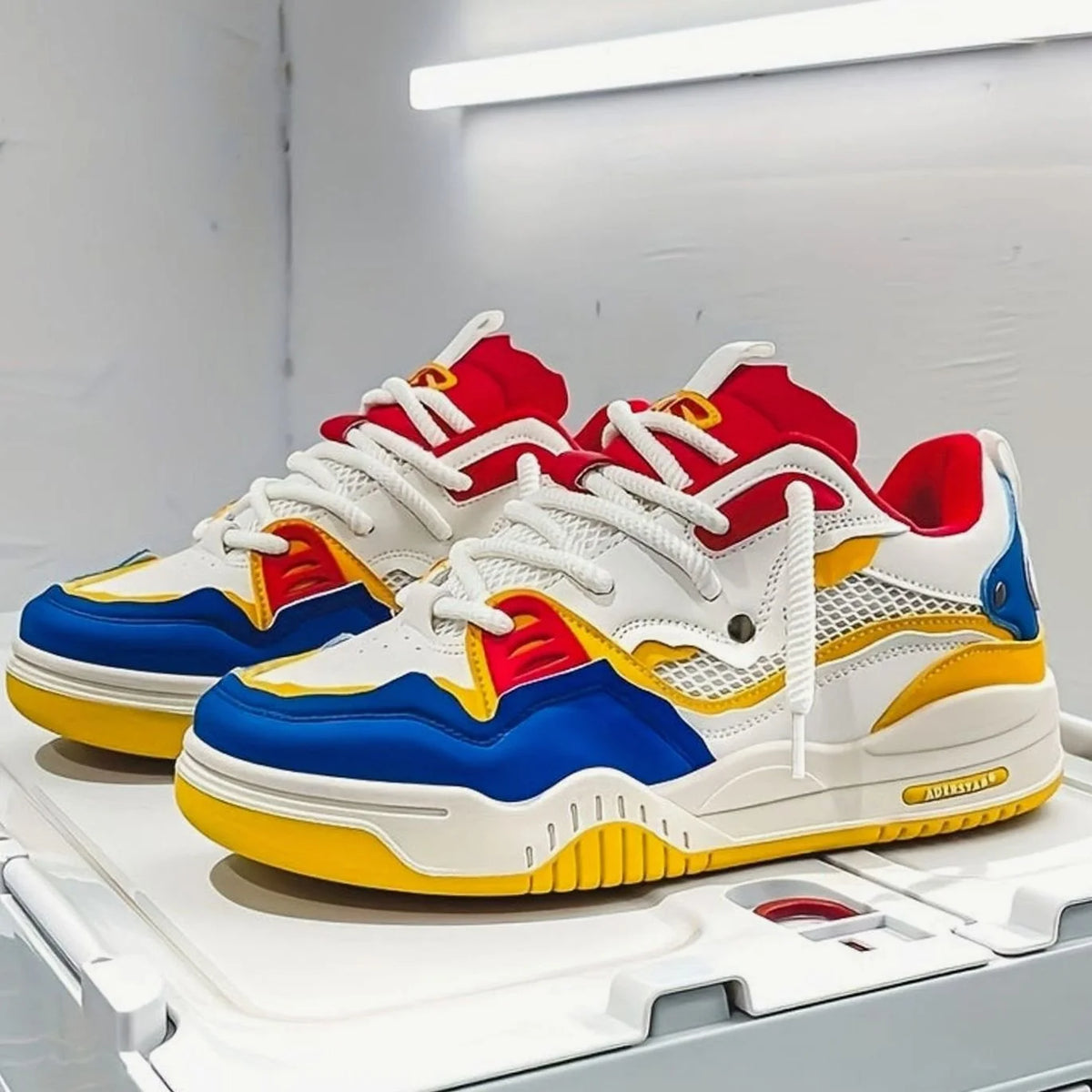 Men's Chunky Sneakers with Thick Sole & Mesh Paneling - Side Profile Colorful