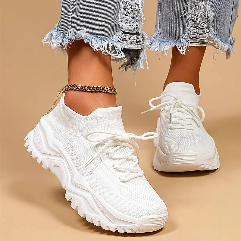 Biay Women's Chunky Platform Sneakers — Heidi Everyday Cushioned Lace-Up - Front Full Lifestyle