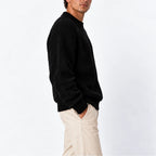 Men's Chunky Knit Sweater with Ribbed Crew Neck & Relaxed Fit - Side Pose