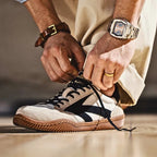 Beige Men's Classic Retro Sneakers with Lace-Up Closure & Suede Panels — Beau - Hand Tying Lace