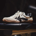 Beige Men's Classic Retro Sneakers with Lace-Up Closure & Suede Panels — Beau - Side Profile Studio