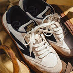Beige Men's Classic Retro Sneakers with Lace-Up Closure & Suede Panels — Beau - Top View Pair