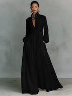 Women's Collared A-Line Maxi Dress with Pintuck Bodice & Relaxed Fit — Mira