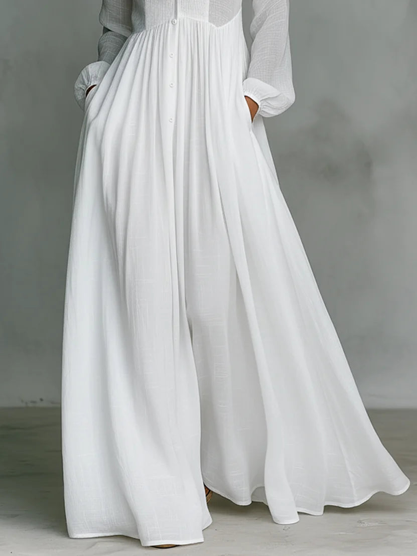 Women's Collared A-Line Maxi Dress with Pintuck Bodice & Relaxed Fit — Mira