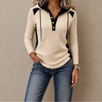 Apricot Women's Color Block Hoodie with Drawstring Hood & Relaxed Fit