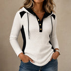 Women's Color Block Hoodie with Drawstring Hood & Relaxed Fit - Hands In Pockets