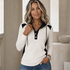 Women's Color Block Hoodie with Drawstring Hood & Relaxed Fit - Hood Adjust Indoor