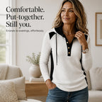 Women's Color Block Hoodie with Drawstring Hood & Relaxed Fit - Infographic Comfortable Put Together