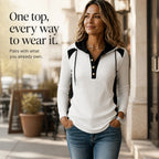 Women's Color Block Hoodie with Drawstring Hood & Relaxed Fit - Infographic One Top Every Way