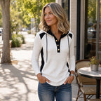 Women's Color Block Hoodie with Drawstring Hood & Relaxed Fit - Outdoor Street Pose