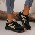 Black Women's Comfort Sneakers with Lace-Up Design & Cushioned Sole - Beige Outdoor Front Pose