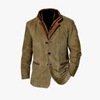 Khaki Men's Faux Fur Collar Jacket with Button-Front Closure & Tonal Trim