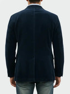 Blue Men's Classic Blazer with Corduroy Texture & Layered Vest Detail — Edmund - Back Full View
