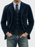 Blue Men's Classic Blazer with Corduroy Texture & Layered Vest Detail — Edmund