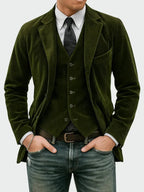 Green Men's Classic Blazer with Corduroy Texture & Layered Vest Detail — Edmund