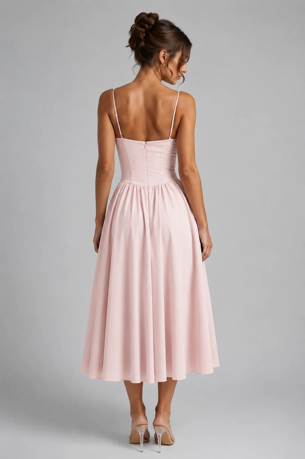Women's Corset Midi Dress with Lace-Up Back & Full Skirt - Back Full