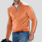 Orange Men's Cotton Quarter Zip Sweater with Ribbed Cuffs & Relaxed Fit
