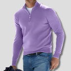 Purple Men's Cotton Quarter Zip Sweater with Ribbed Cuffs & Relaxed Fit
