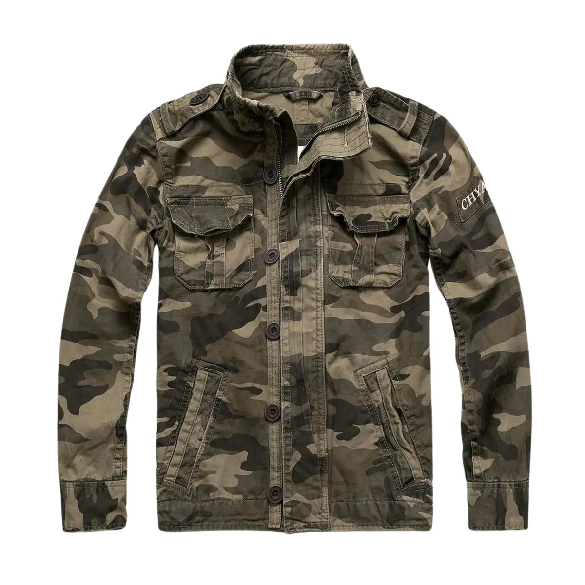 Brown Men's Cotton Twill Denim Jacket with Flap Pockets