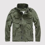 Dark Green Men's Cotton Twill Denim Jacket with Flap Pockets - Front Full