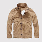 Khaki Men's Cotton Twill Denim Jacket with Flap Pockets