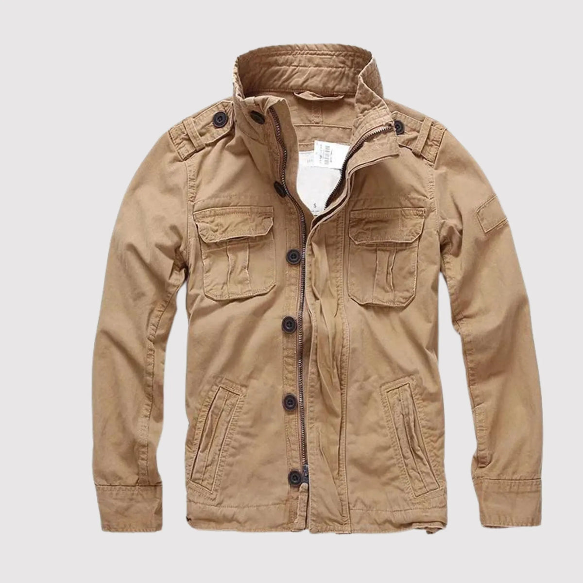 Khaki Men's Cotton Twill Denim Jacket with Flap Pockets