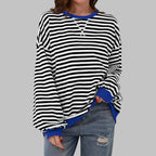Black Men's Striped Sweatshirt with Oversized Fit & Ribbed Trim