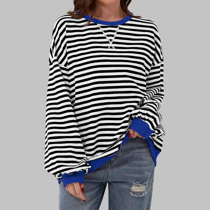 Black Men's Striped Sweatshirt with Oversized Fit & Ribbed Trim