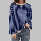 Blue Men's Striped Sweatshirt with Oversized Fit & Ribbed Trim
