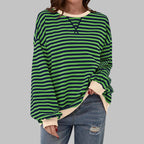 Green Men's Striped Sweatshirt with Oversized Fit & Ribbed Trim