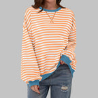 Orange Men's Striped Sweatshirt with Oversized Fit & Ribbed Trim
