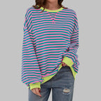 Pink Men's Striped Sweatshirt with Oversized Fit & Ribbed Trim