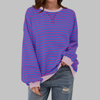 Lilac Men's Striped Sweatshirt with Oversized Fit & Ribbed Trim - Front Stance