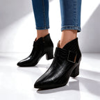 Women's Croc Ankle Boots with Buckle & Block Heel
